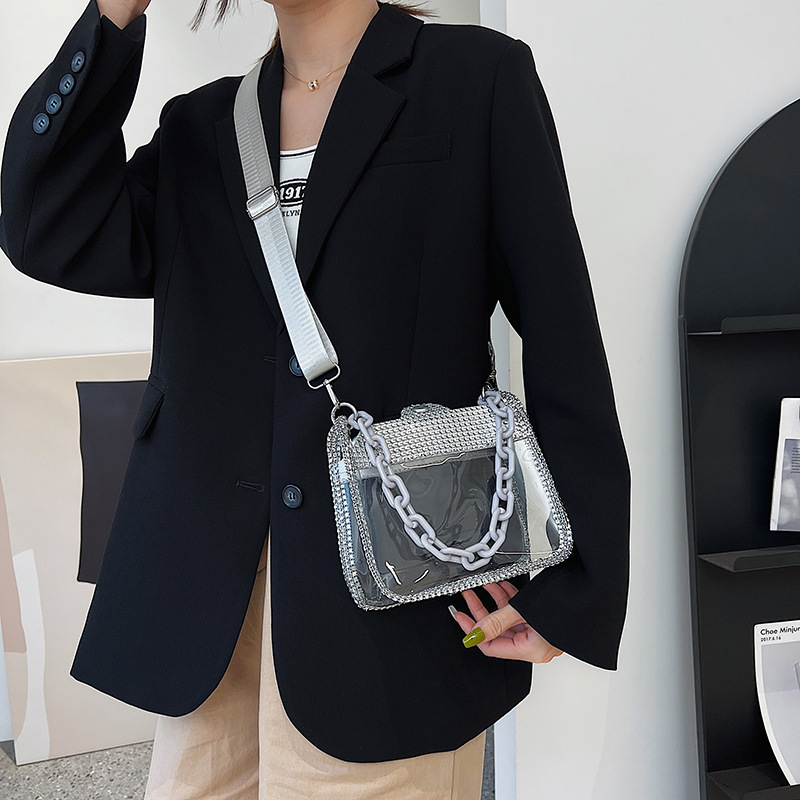 Women's Rhinestone Stadium Approved Clear Chain Crossbody Bag