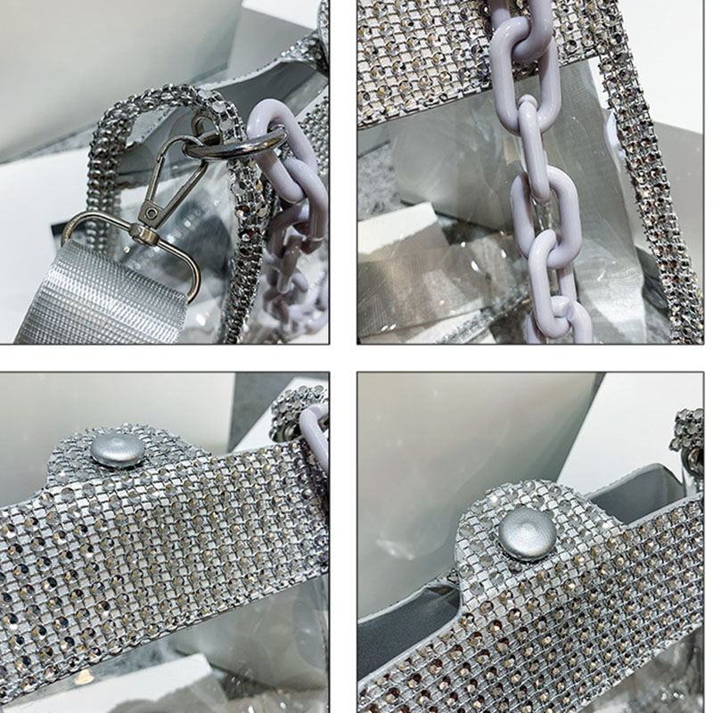 Women's Rhinestone Stadium Approved Clear Chain Crossbody Bag