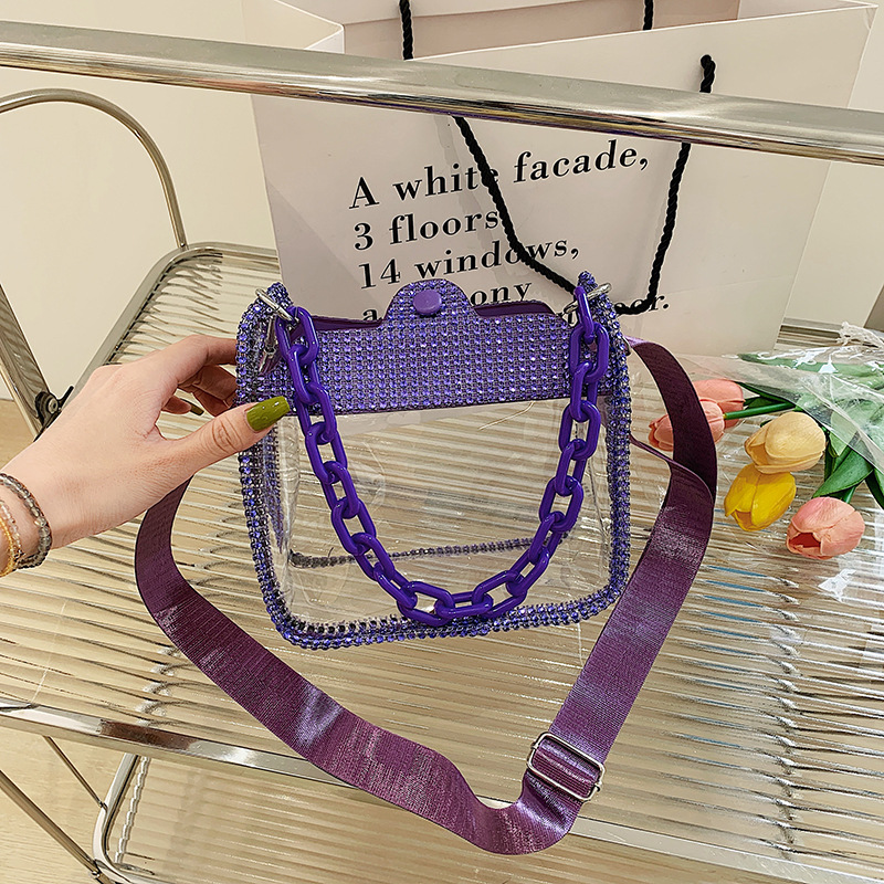 Women's Rhinestone Stadium Approved Clear Chain Crossbody Bag
