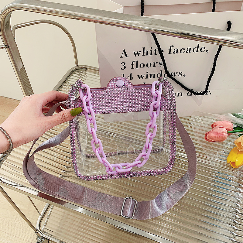 Women's Rhinestone Stadium Approved Clear Chain Crossbody Bag