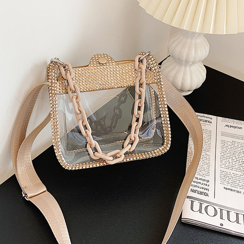 Women's Rhinestone Stadium Approved Clear Chain Crossbody Bag