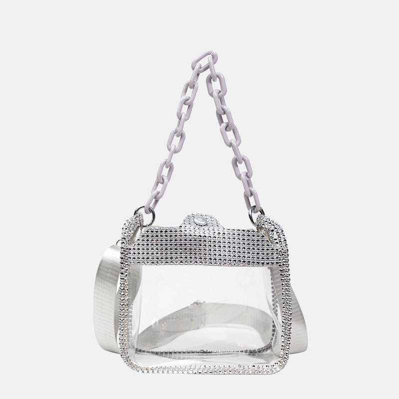 Women's Rhinestone Stadium Approved Clear Chain Crossbody Bag