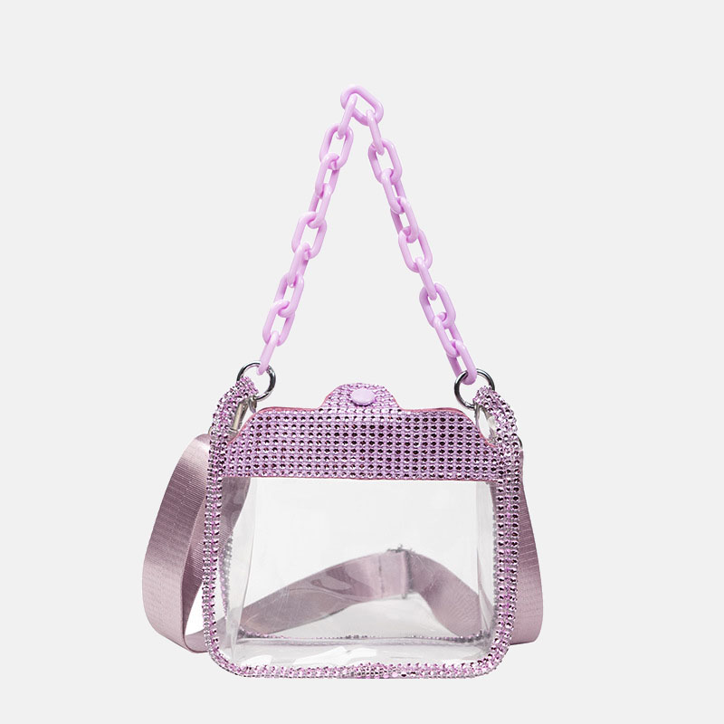 Women's Rhinestone Stadium Approved Clear Chain Crossbody Bag