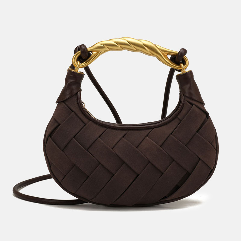 Petit sac à main en métal PU tissé avec sangle pour le corps de la femme
