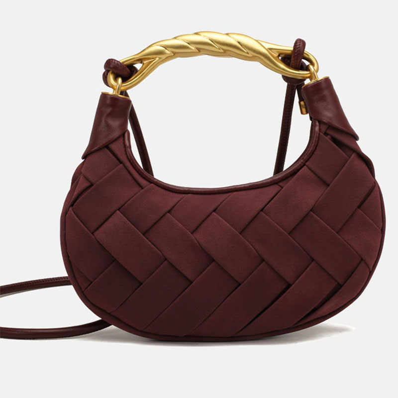Petit sac à main en métal PU tissé avec sangle pour le corps de la femme