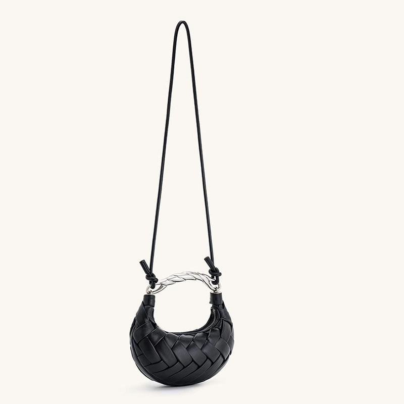 Petit sac à main en métal PU tissé avec sangle pour le corps de la femme