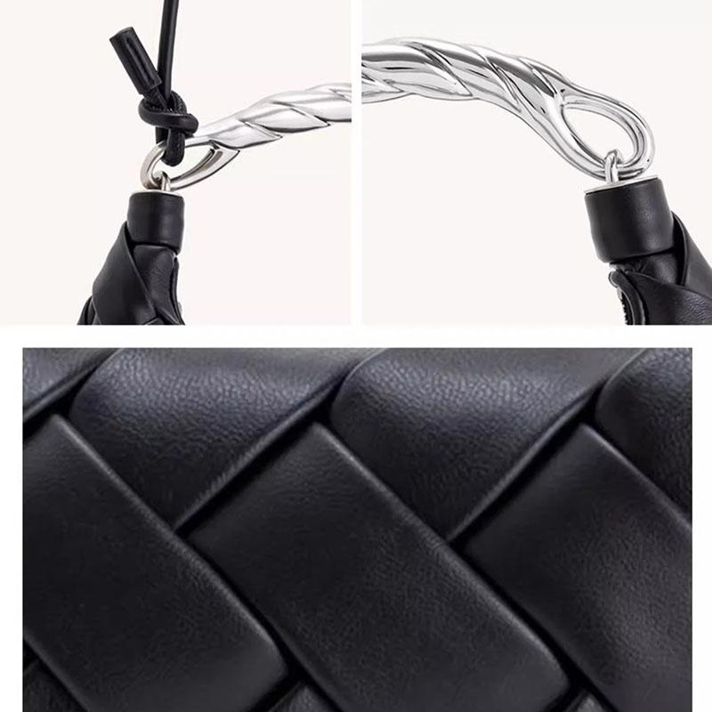 Petit sac à main en métal PU tissé avec sangle pour le corps de la femme