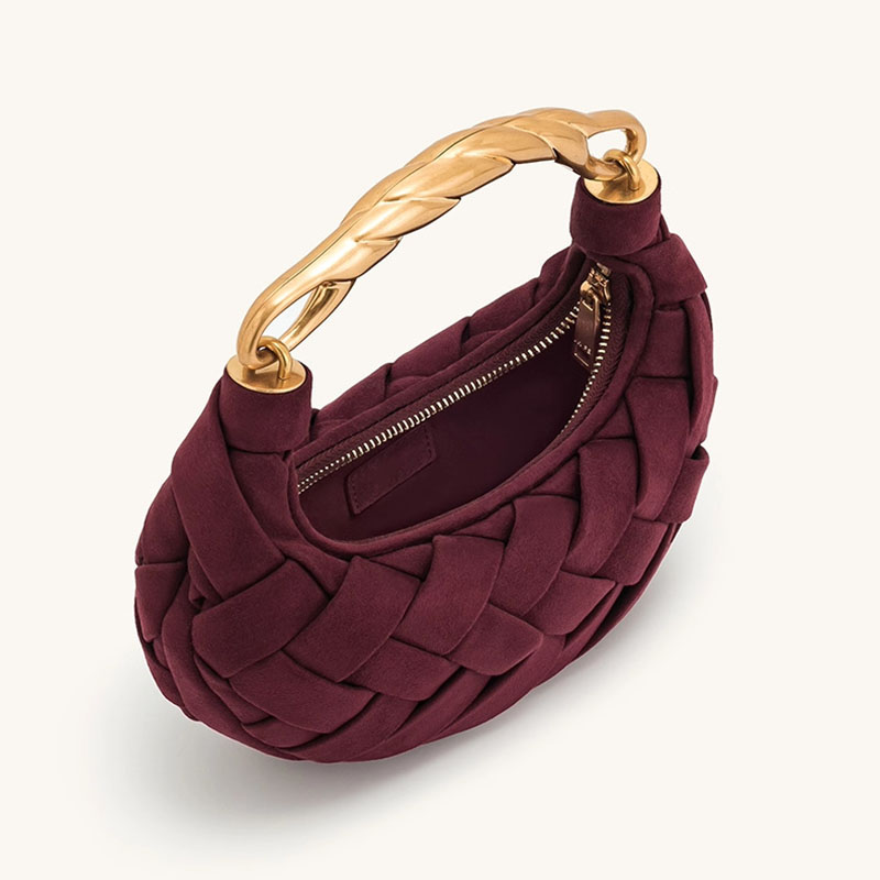 Petit sac à main en métal PU tissé avec sangle pour le corps de la femme