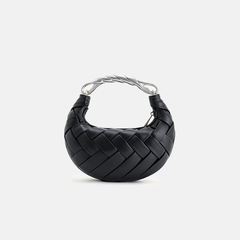 Petit sac à main en métal PU tissé avec sangle pour le corps de la femme
