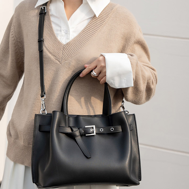 Women's Split Leather Buckle Shoulder Crossbody Tote Bag