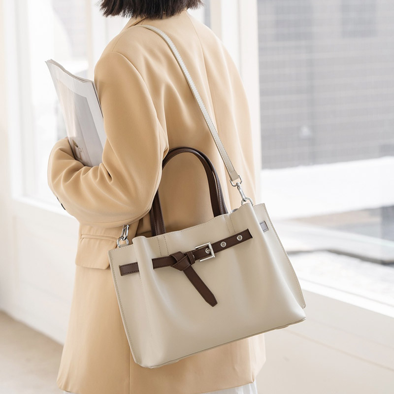 Women's Split Leather Buckle Shoulder Crossbody Tote Bag