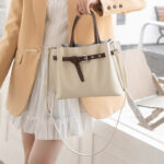 Women's Split Leather Buckle Shoulder Crossbody Tote Bag
