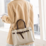 Women's Split Leather Buckle Shoulder Crossbody Tote Bag