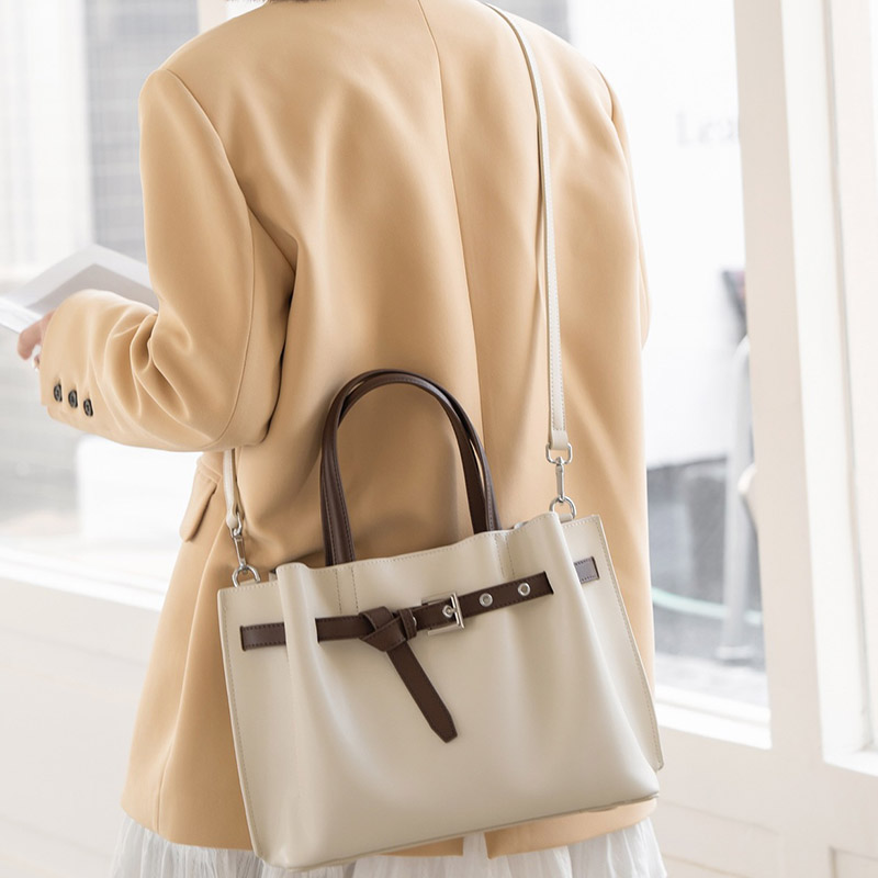 Women's Split Leather Buckle Shoulder Crossbody Tote Bag