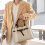 Women's Split Leather Buckle Shoulder Crossbody Tote Bag