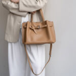 Women's Split Leather Buckle Shoulder Crossbody Tote Bag