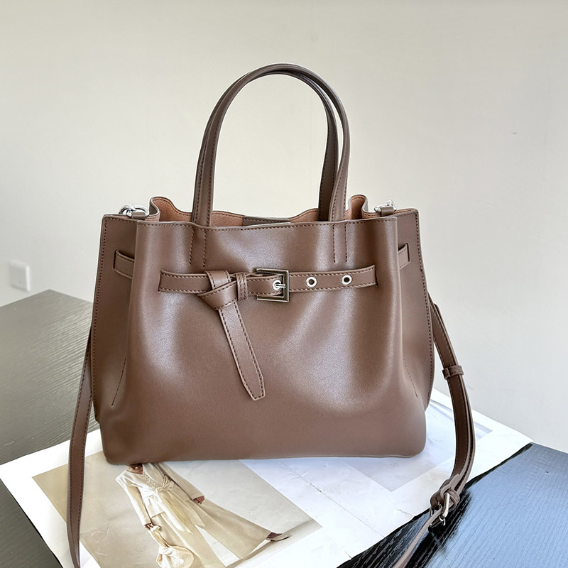 Women's Split Leather Buckle Shoulder Crossbody Tote Bag