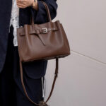 Women's Split Leather Buckle Shoulder Crossbody Tote Bag