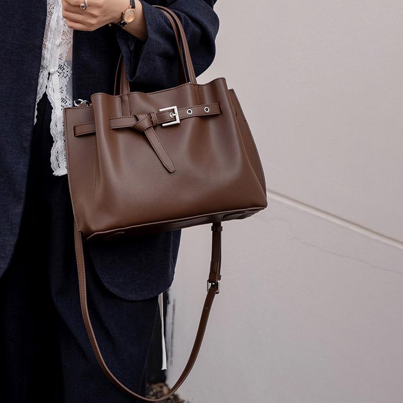 Women's Split Leather Buckle Shoulder Crossbody Tote Bag