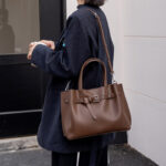 Women's Split Leather Buckle Shoulder Crossbody Tote Bag