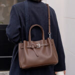 Women's Split Leather Buckle Shoulder Crossbody Tote Bag