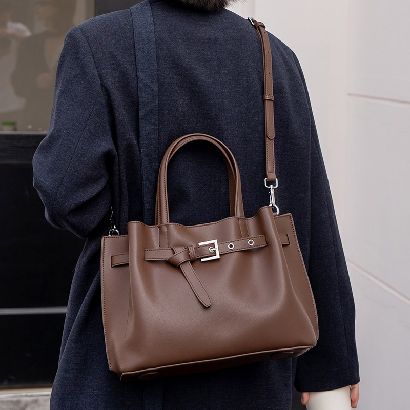 Women's Split Leather Buckle Shoulder Crossbody Tote Bag