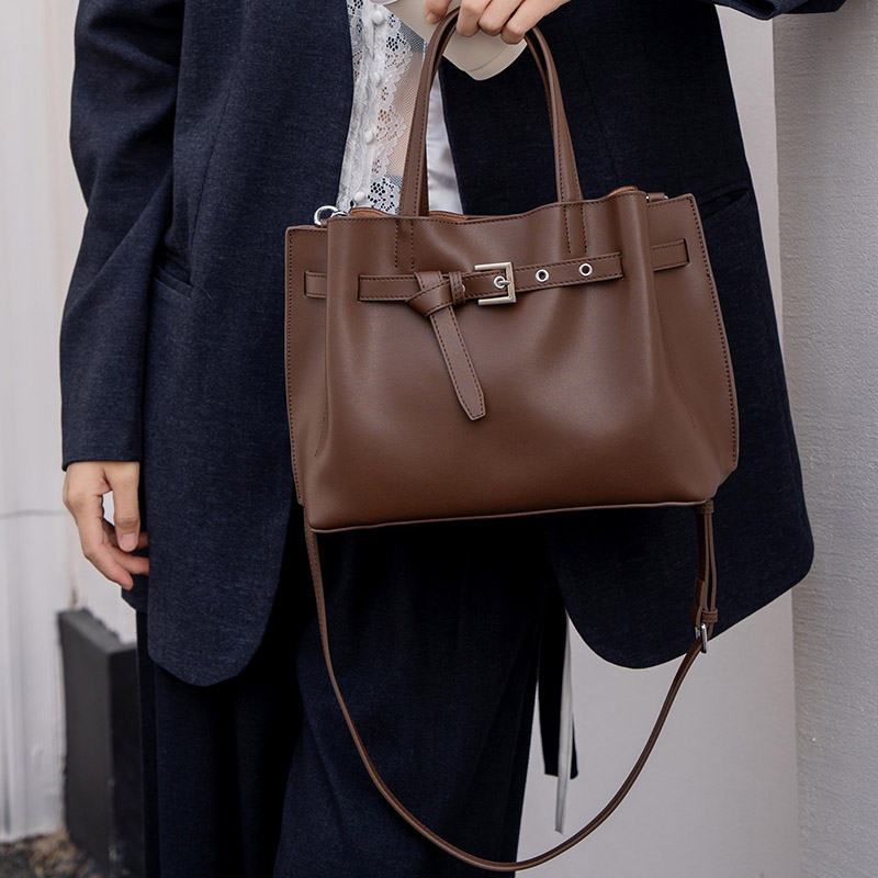 Women's Split Leather Buckle Shoulder Crossbody Tote Bag