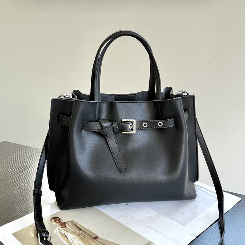 Women's Split Leather Buckle Shoulder Crossbody Tote Bag