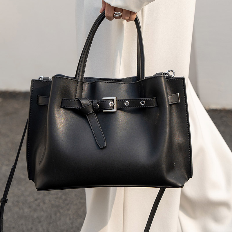 Women's Split Leather Buckle Shoulder Crossbody Tote Bag