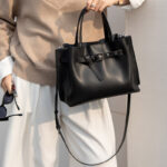 Women's Split Leather Buckle Shoulder Crossbody Tote Bag
