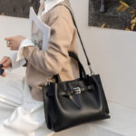 Women's Split Leather Buckle Shoulder Crossbody Tote Bag