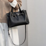Women's Split Leather Buckle Shoulder Crossbody Tote Bag