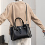 Women's Split Leather Buckle Shoulder Crossbody Tote Bag