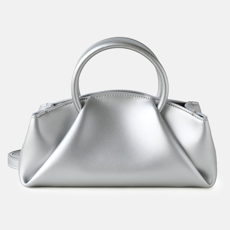 Women's Split Leather Cloud Pleated Top Handle Bag