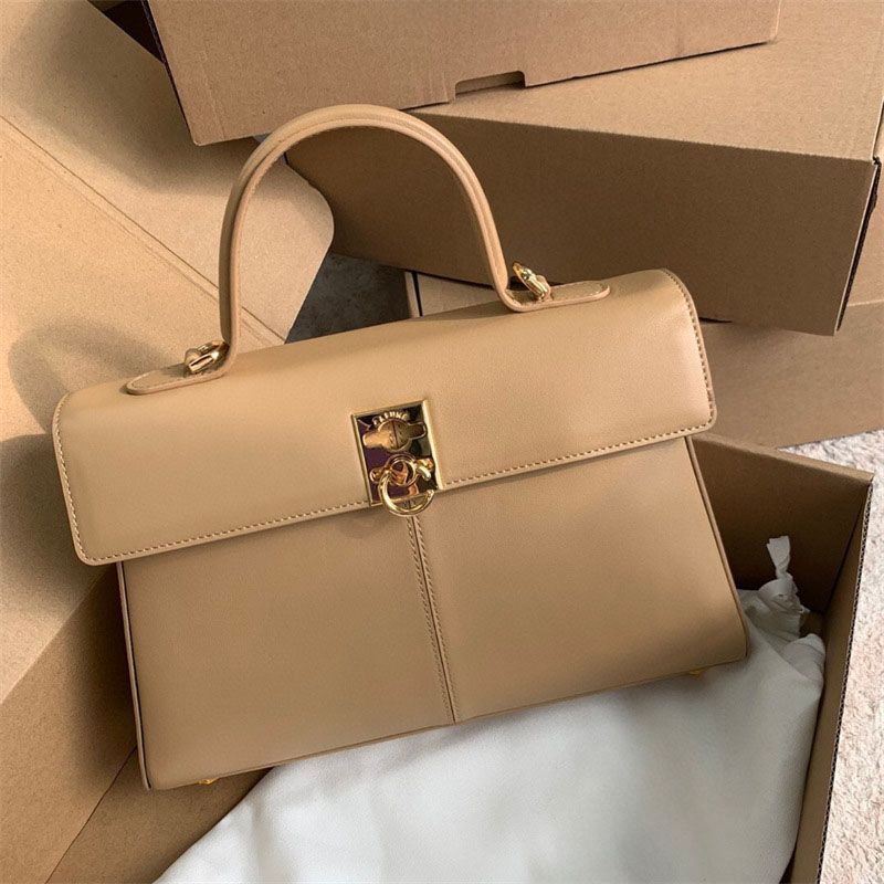 Sac à main en cuir fendu à rabat et à sangle pour femmes, en or et en métal dur