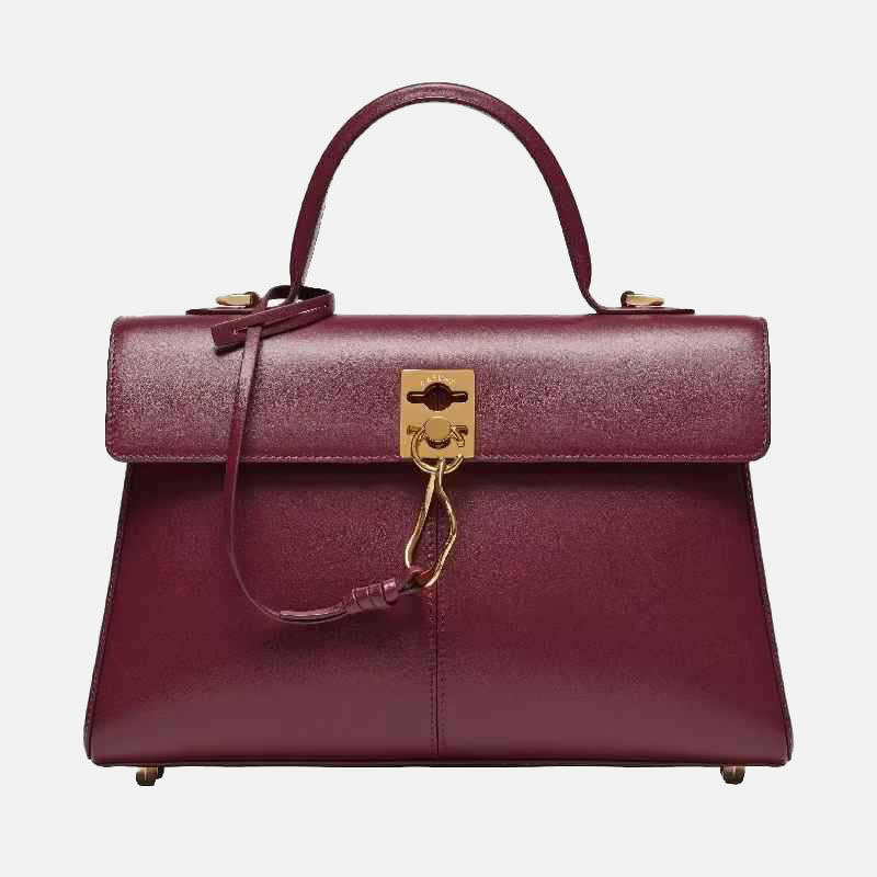Sac à main en cuir fendu à rabat et à sangle pour femmes, en or et en métal dur