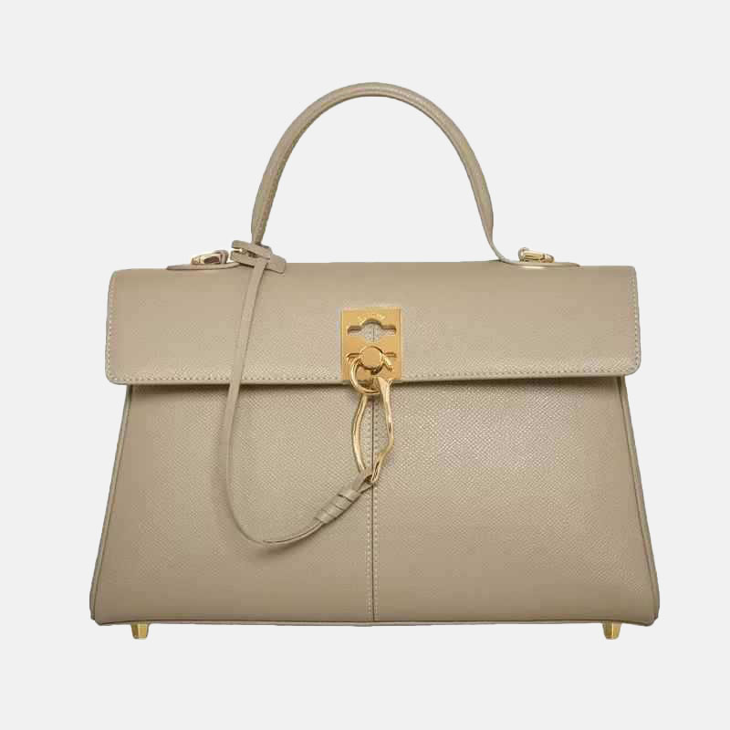 Women's Split Leather Flap Lock Crossbody Strap Top Handle Bag In Gold-Hardware