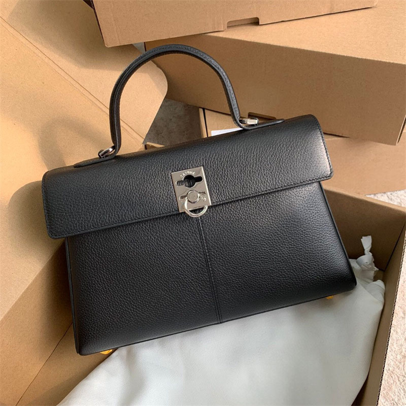 Women's Split Leather Flap Lock Crossbody Strap Top Handle Bag In Silver-Hardware