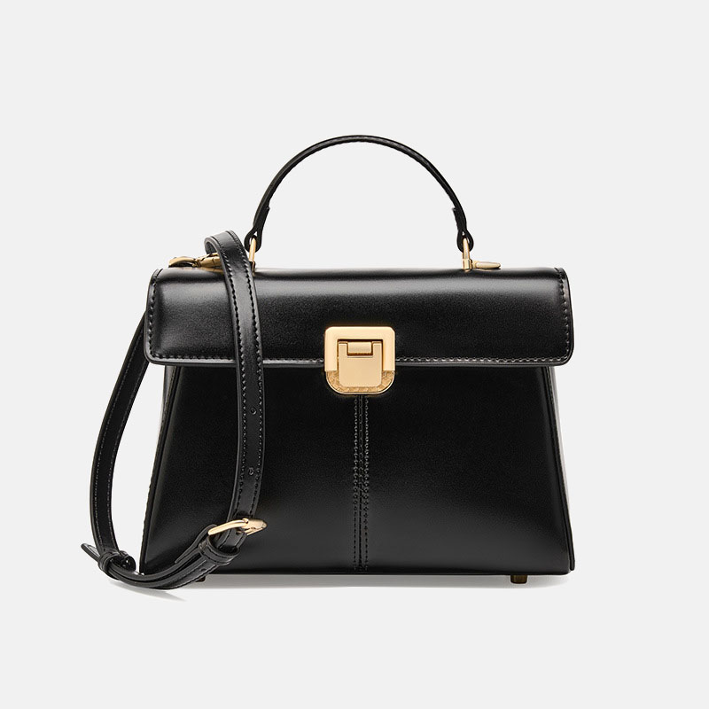 Sac à main en cuir fendu avec fermeture en mors de cheval et bandoulière pour femmes