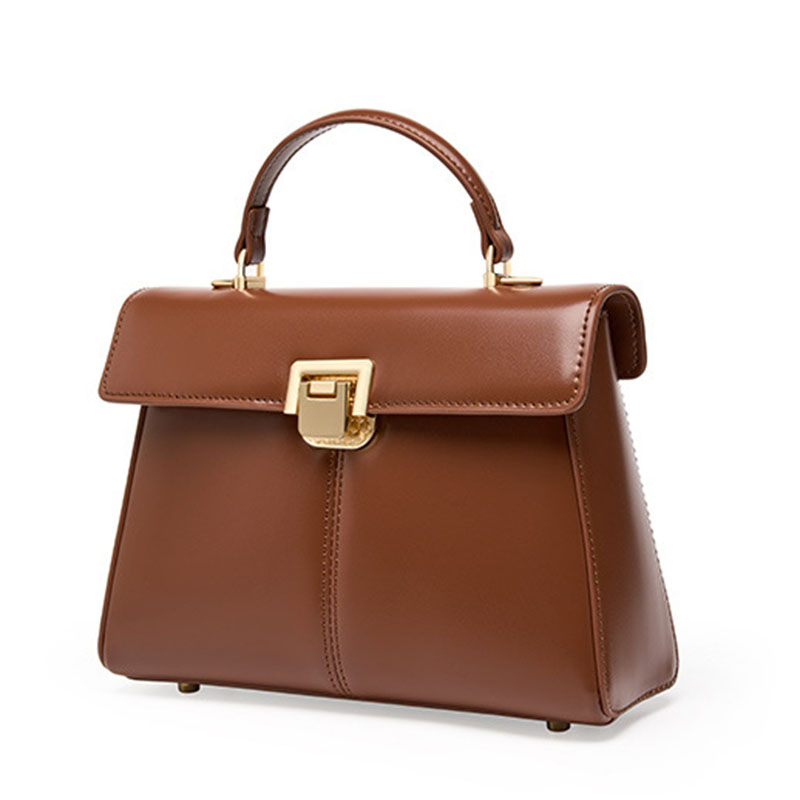 Sac à main en cuir fendu avec fermeture en mors de cheval et bandoulière pour femmes