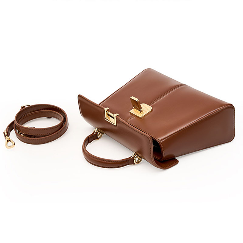 Sac à main en cuir fendu avec fermeture en mors de cheval et bandoulière pour femmes