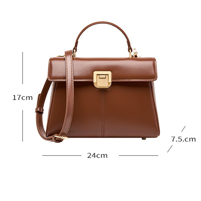 Sac à main en cuir fendu avec fermeture en mors de cheval et bandoulière pour femmes