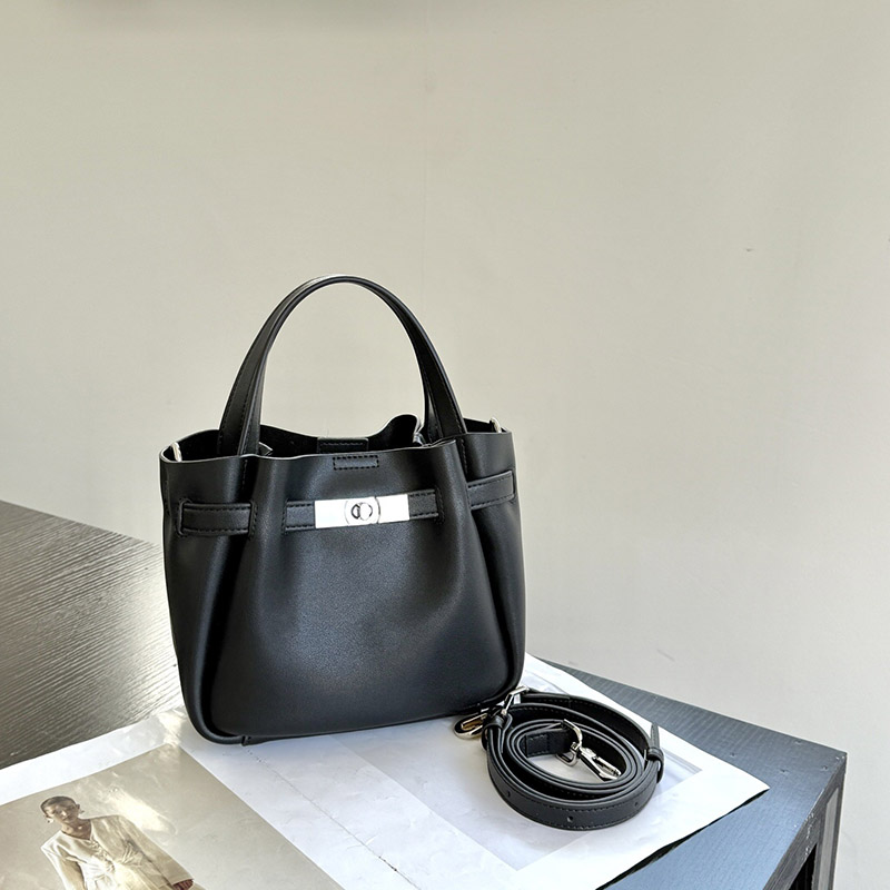 Women's Split Leather Turn-Lock Crossbody Bucket Handbag