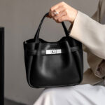 Women's Split Leather Turn-Lock Crossbody Bucket Handbag