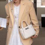 Women's Split Leather Turn-Lock Crossbody Bucket Handbag