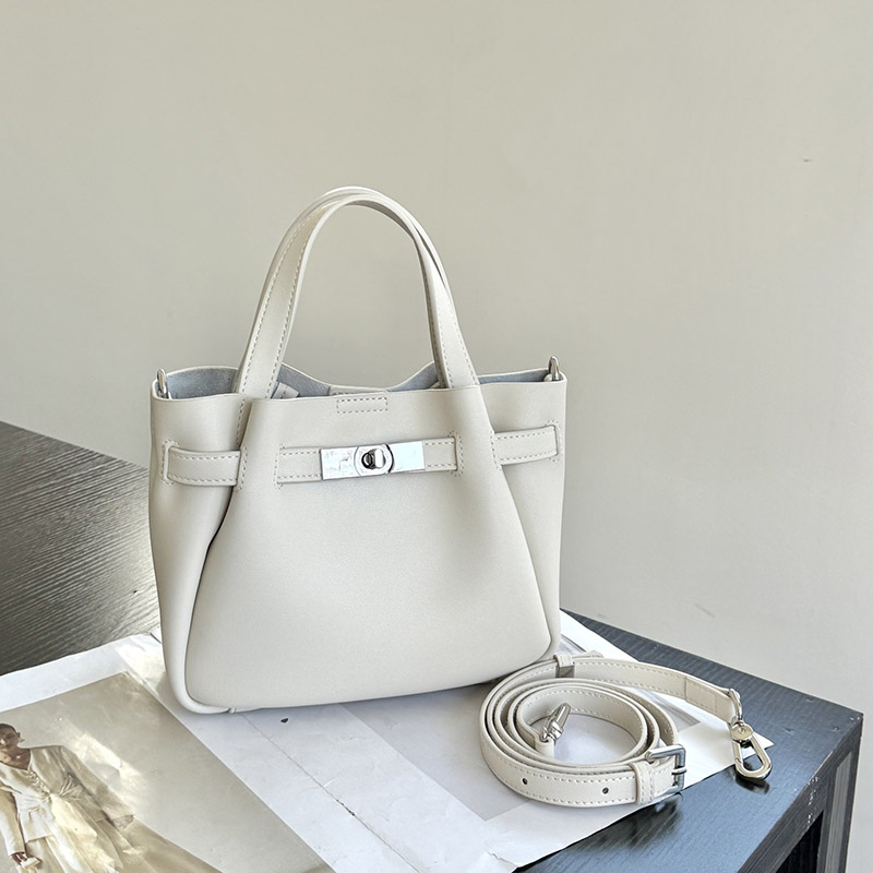 Women's Split Leather Turn-Lock Crossbody Bucket Handbag