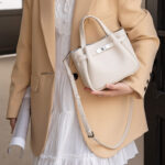 Women's Split Leather Turn-Lock Crossbody Bucket Handbag