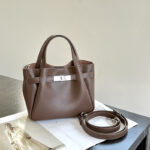 Women's Split Leather Turn-Lock Crossbody Bucket Handbag