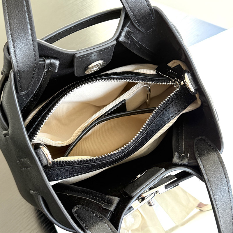 Women's Split Leather Turn-Lock Crossbody Bucket Handbag