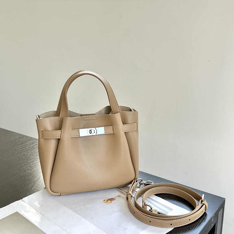 Women's Split Leather Turn-Lock Crossbody Bucket Handbag